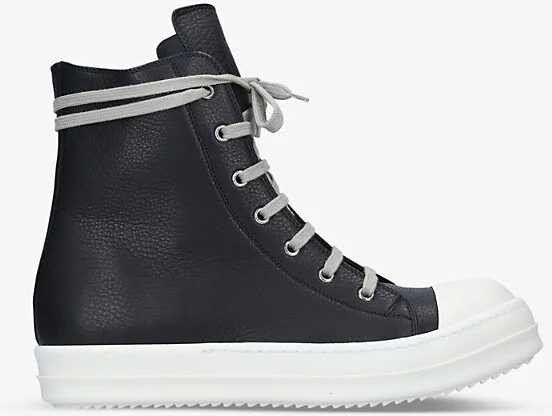 Mens Blk/White Grained Leather High-Top Trainers Eur 45 / 11 Uk Men