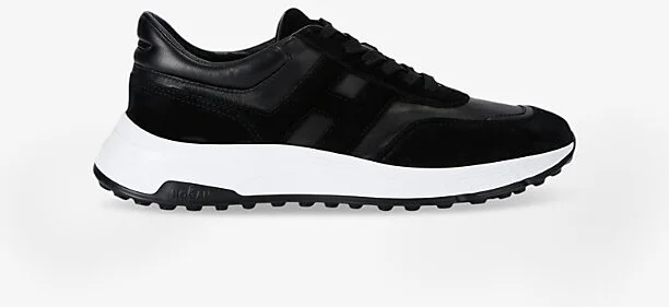Mens Blk/White Hyperlight Branded Leather and Suede Low-Top Trainers Eur 41 / 7 Uk Men