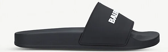 Mens Blk/White Logo Rubber Pool Sliders Eur 46 / 12 Uk Men