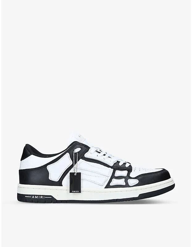Mens Blk/White Skel Panelled Leather Low-Top Trainers Eur 43 / 9 Uk Men