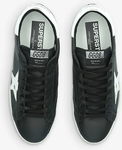 Mens Blk/White Superstar Star-Appliqué Leather Low-Top Trainers Eur 44 / 10 Uk Men - Image 2