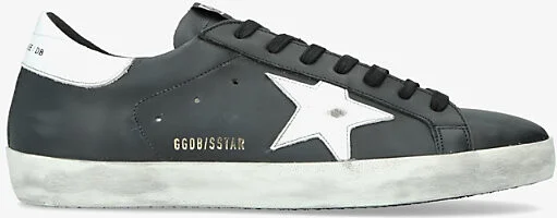 Mens Blk/White Superstar Star-Appliqué Leather Low-Top Trainers Eur 44 / 10 Uk Men