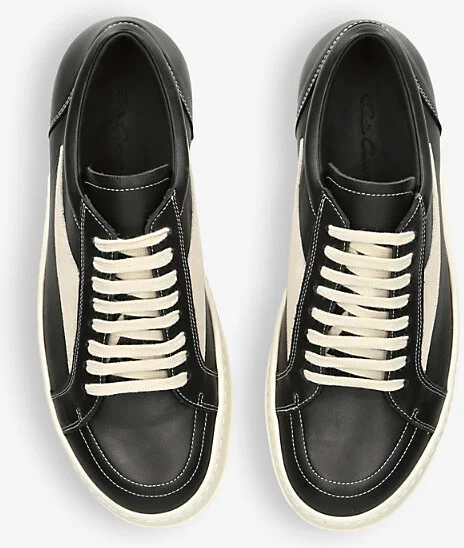 Mens Blk/White Vintage Low Grained-Leather and Suede Low-Top Trainers Eur 42 / 8 Uk Men - Image 2