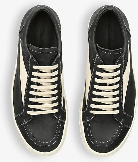 Mens Blk/White Vintage Low Grained-Leather and Suede Low-Top Trainers Eur 46 / 12 Uk Men - Image 2