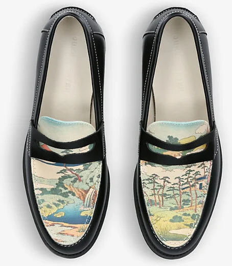 Mens Blk/White Wilde Graphic-Print Leather Penny Loafers Eur 42 / 8 Uk Men - Image 2