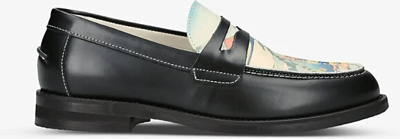 Mens Blk/White Wilde Graphic-Print Leather Penny Loafers Eur 42 / 8 Uk Men