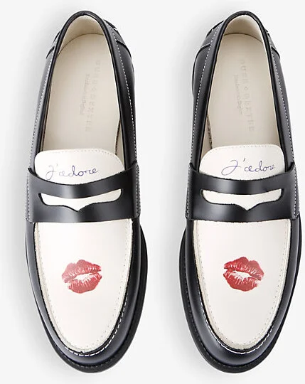 Mens Blk/White Wilde Kiss Leather Penny Loafers Eur 43 / 9 Uk Men - Image 2