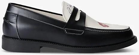 Mens Blk/White Wilde Kiss Leather Penny Loafers Eur 43 / 9 Uk Men