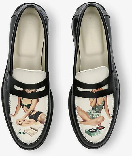Mens Blk/White Wilde Pin Up II Leather Penny Loafers Eur 43 / 9 Uk Men - Image 2