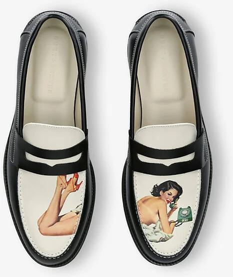 Mens Blk/White Wilde Pin Up Leather Penny Loafers Eur 41 / 7 Uk Men - Image 2