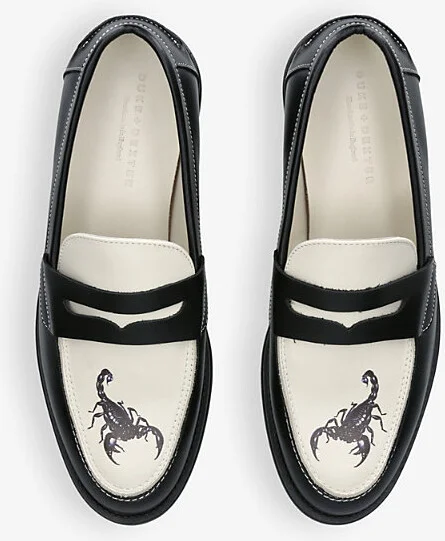 Mens Blk/White Wilde Scorpion Leather Penny Loafers Eur 45 / 11 Uk Men - Image 2