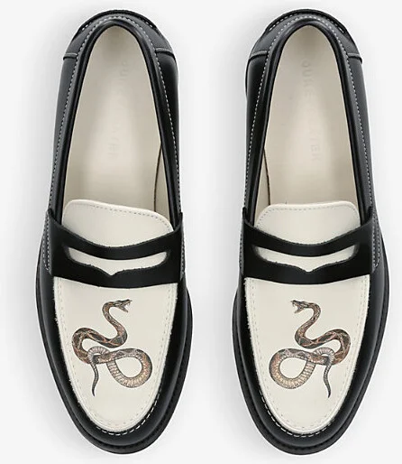 Mens Blk/White Wilde Snake-Graphic Print Leather Penny Loafers Eur 41 / 7 Uk Men - Image 2