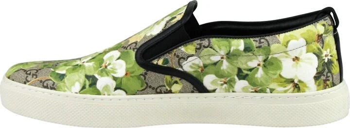 Men's Bloom Flower Print Supreme GG Green Canvas Slip Sneakers 407362 8961 - Image 8