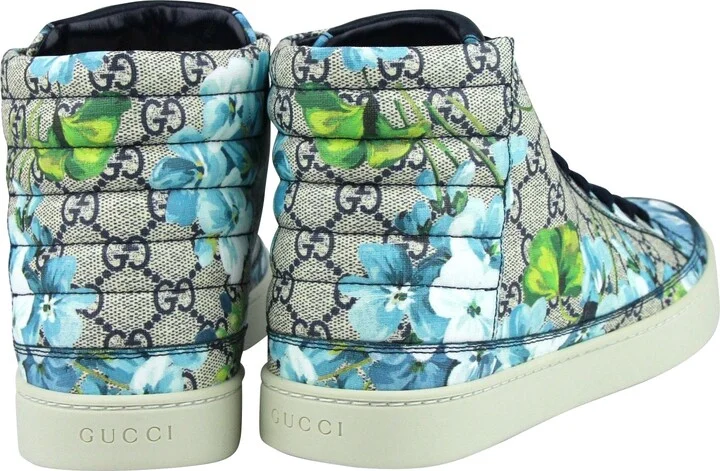 Men's Bloom Print Supreme GG Blue Canvas Hi Top Sneaker Shoes - Image 5