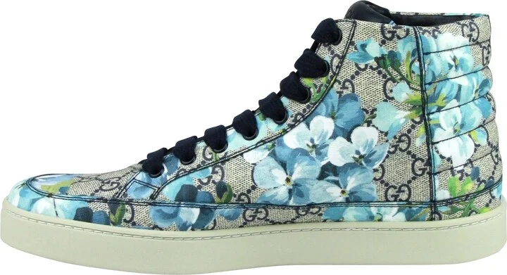 Men's Bloom Print Supreme GG Blue Canvas Hi Top Sneaker Shoes - Image 7
