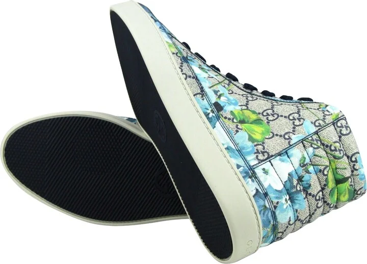 Men's Bloom Print Supreme GG Blue Canvas Hi Top Sneaker Shoes - Image 8