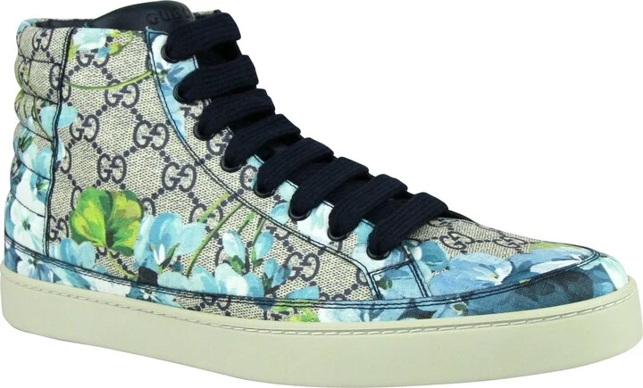 Men's Bloom Print Supreme GG Blue Canvas Hi Top Sneaker Shoes - Image 9