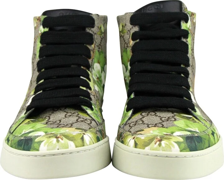 Men's Bloom Print Supreme GG Green Canvas Hi Top Sneakers Shoes - Image 3