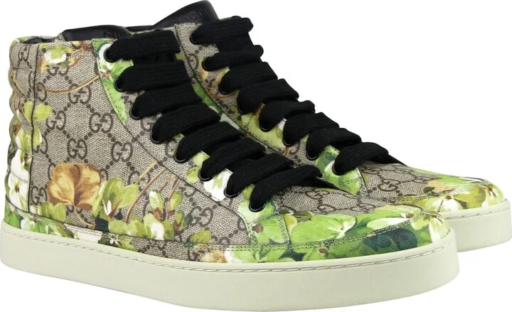 Men's Bloom Print Supreme GG Green Canvas Hi Top Sneakers Shoes - Image 4