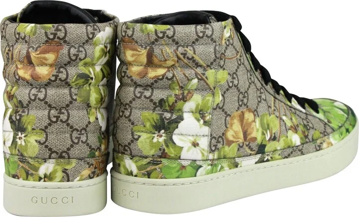 Men's Bloom Print Supreme GG Green Canvas Hi Top Sneakers Shoes - Image 5