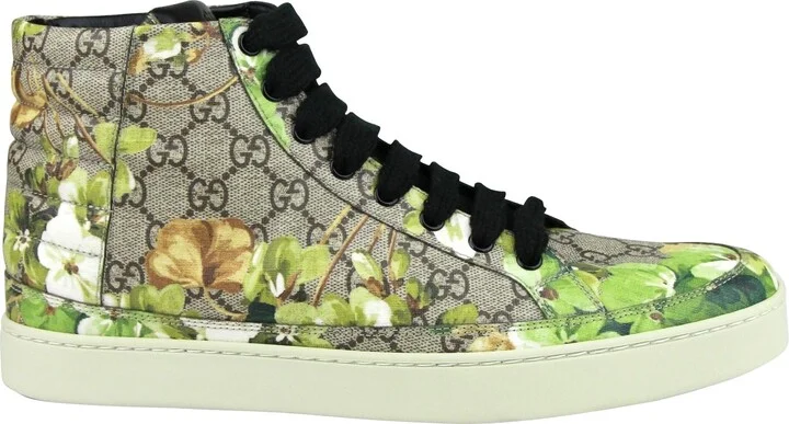 Men's Bloom Print Supreme GG Green Canvas Hi Top Sneakers Shoes - Image 6