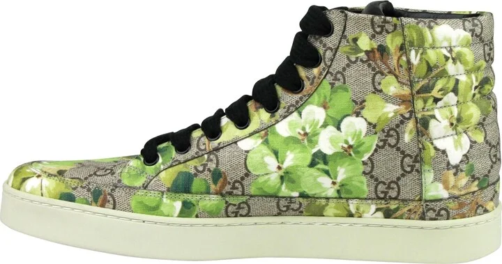 Men's Bloom Print Supreme GG Green Canvas Hi Top Sneakers Shoes - Image 7