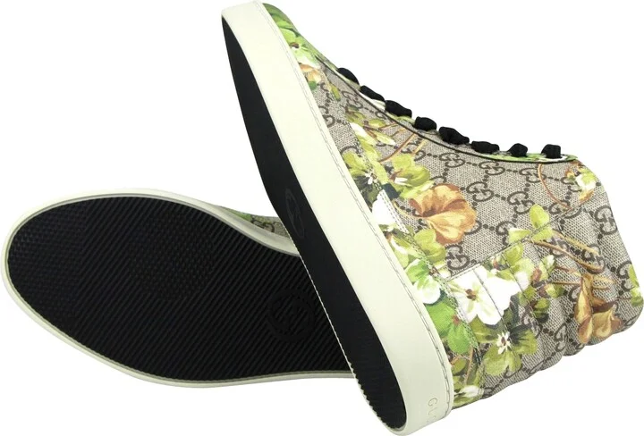 Men's Bloom Print Supreme GG Green Canvas Hi Top Sneakers Shoes - Image 8