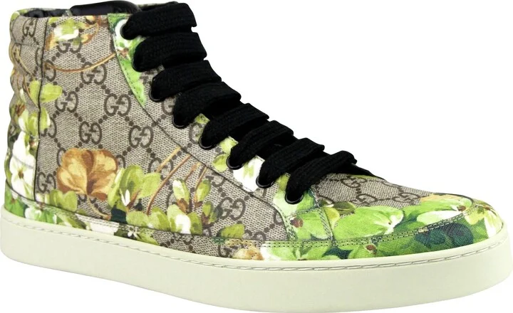 Men's Bloom Print Supreme GG Green Canvas Hi Top Sneakers Shoes - Image 10
