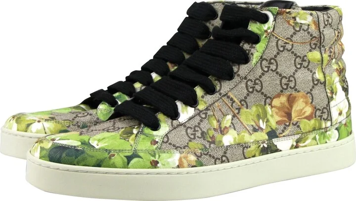 Men's Bloom Print Supreme GG Green Canvas Hi Top Sneakers Shoes - Image 11