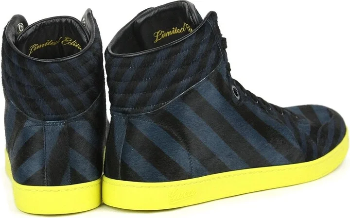 Men's Blue Black Calf Hair Leather High-top Limited Sneakers 357172 4180 - Image 2