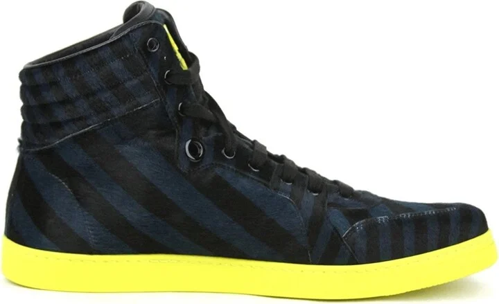Men's Blue Black Calf Hair Leather High-top Limited Sneakers 357172 4180 - Image 3
