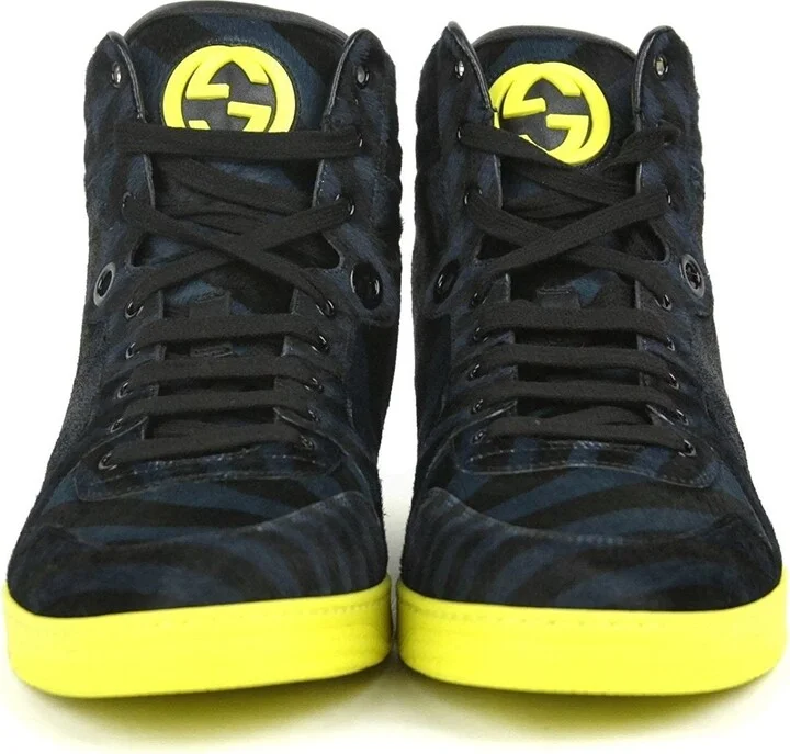 Men's Blue Black Calf Hair Leather High-top Limited Sneakers 357172 4180 - Image 4