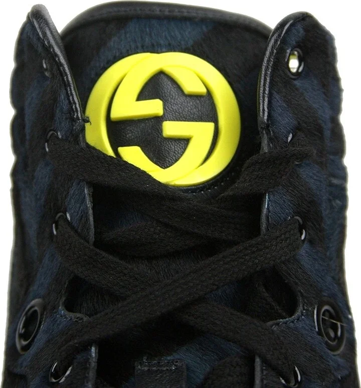 Men's Blue Black Calf Hair Leather High-top Limited Sneakers 357172 4180 - Image 5