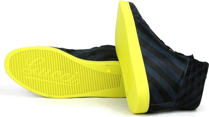Men's Blue Black Calf Hair Leather High-top Limited Sneakers 357172 4180 - Image 6