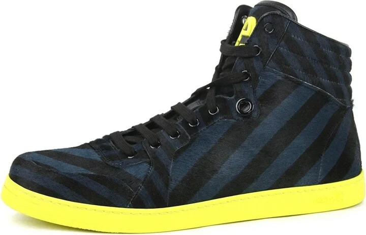 Men's Blue Black Calf Hair Leather High-top Limited Sneakers 357172 4180
