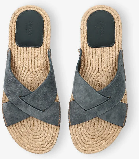 Mens Blue Cross-Over Suede Espadrille Flat Sandals Eur 44 / 10 Uk Men - Image 2