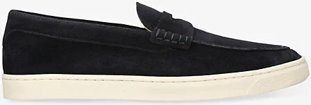 Mens Blue/Dark Hybrid Logo-Embroidered Suede Penny Loafers Eur 41 / 7 Uk Men