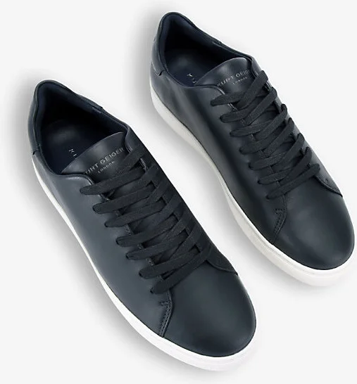 Mens Blue/Dark Lennon Logo-Embossed Leather Low-Top Trainers Eur 43 / 9 Uk Men - Image 2
