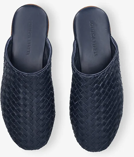 Mens Blue/Dark Sunday Intrecciato-Weave Leather Mules Eur 42 / 8 Uk Men - Image 2