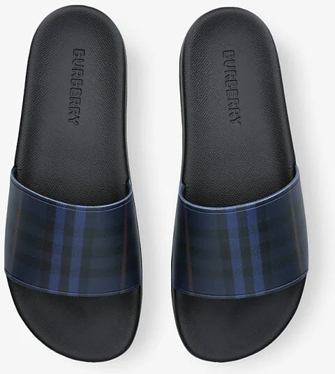 Mens Blue/Drk.C Furley Checked Rubber Sliders Eur 42 / 8 Uk Men - Image 2