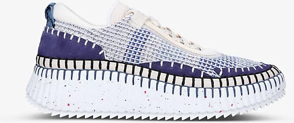 Mens Blue Other Nama Embroidered Suede and Recycled-Mesh Trainers Eur 42 / 8 Uk Men