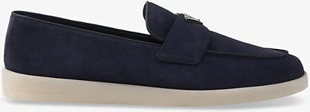 Mens Blue Triangle-Plaque Suede Loafers Eur 46 / 12 Uk Men