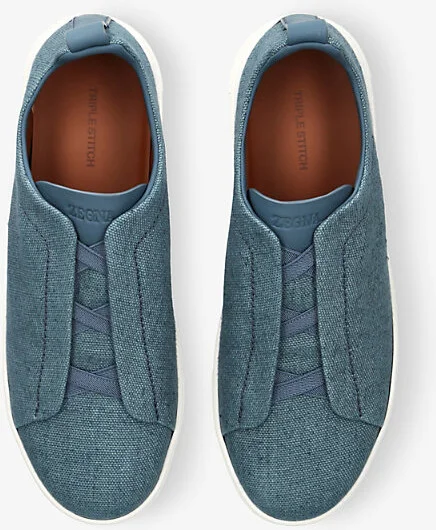 Mens Blue Triple-Stitch Woven Low-Top Trainers Eur 42 / 8 Uk Men - Image 2