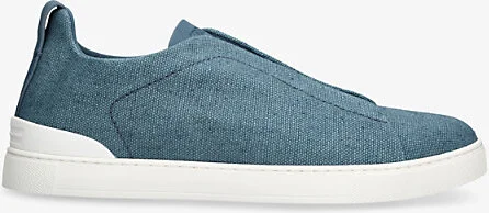 Mens Blue Triple-Stitch Woven Low-Top Trainers Eur 42 / 8 Uk Men
