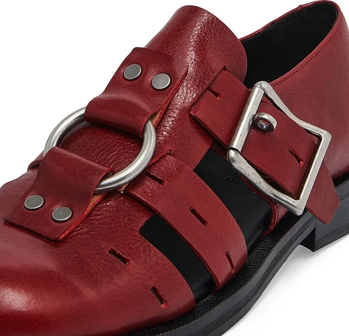 Men's Bondage Belt Leather Sandals - Red - Size 7 - Image 4