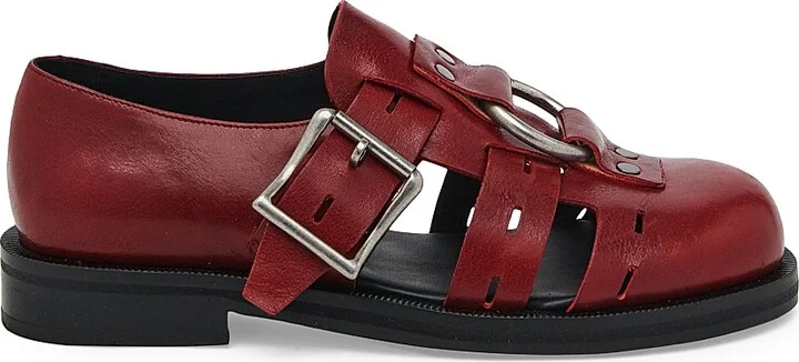 Men's Bondage Belt Leather Sandals - Red - Size 7