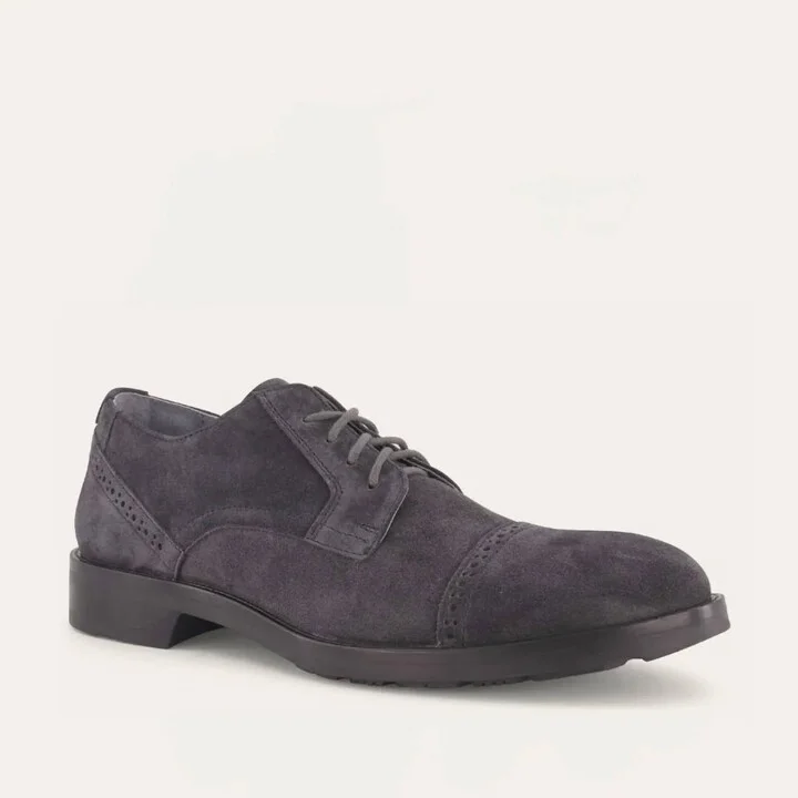 Men's Bondos Oxford Shoes - Medium In Charcoal Suede