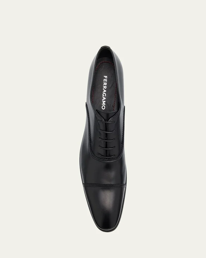 Men's Boston Brogue Leather Cap-Toe Oxfords - Image 9