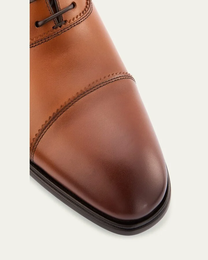 Men's Boston Brogue Leather Cap-Toe Oxfords - Image 3