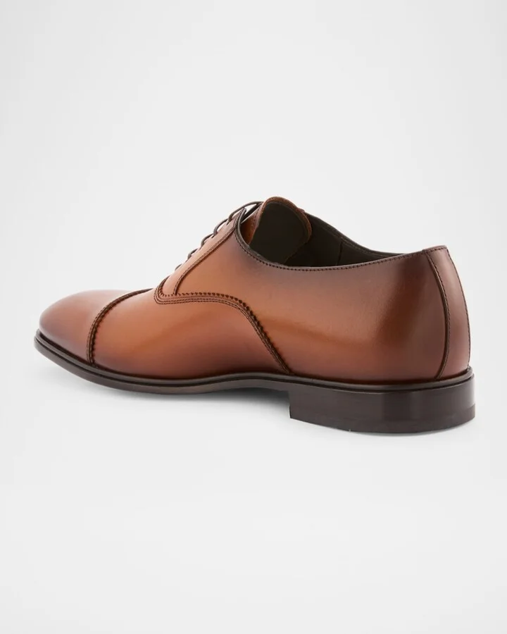 Men's Boston Brogue Leather Cap-Toe Oxfords - Image 3